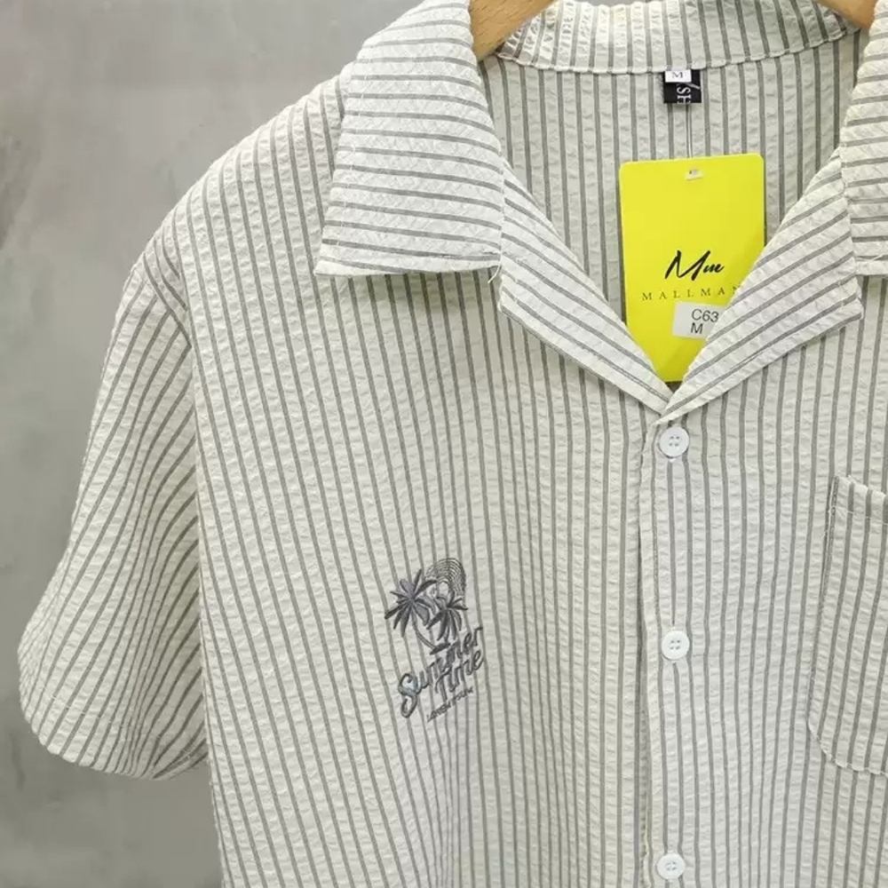 Striped Camp Collar Palm Tree Shirt - Picture 4 of 4